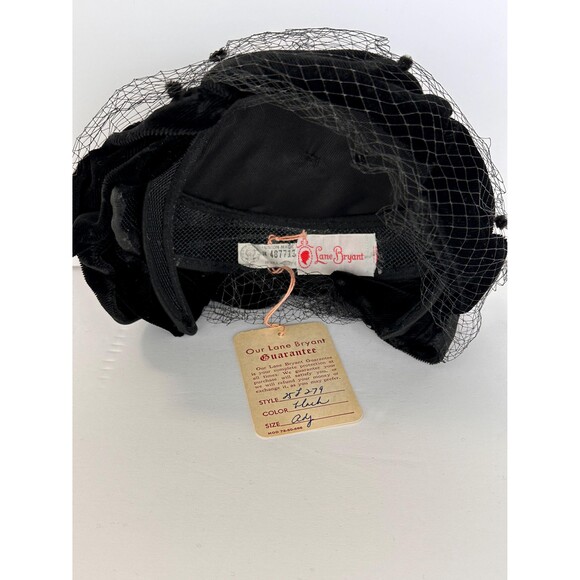 Vintage Lane Bryant Black Velvet and Net Pill Box Hat w Original Tag - Mid Cen main image 4
